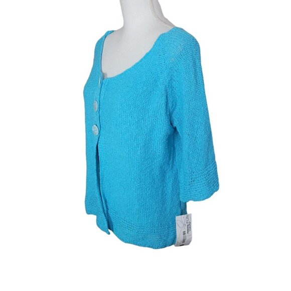 Lulu Blue Cardigan Knit Button Sweater Womens Large Bright Church Easter - Picture 2 of 9
